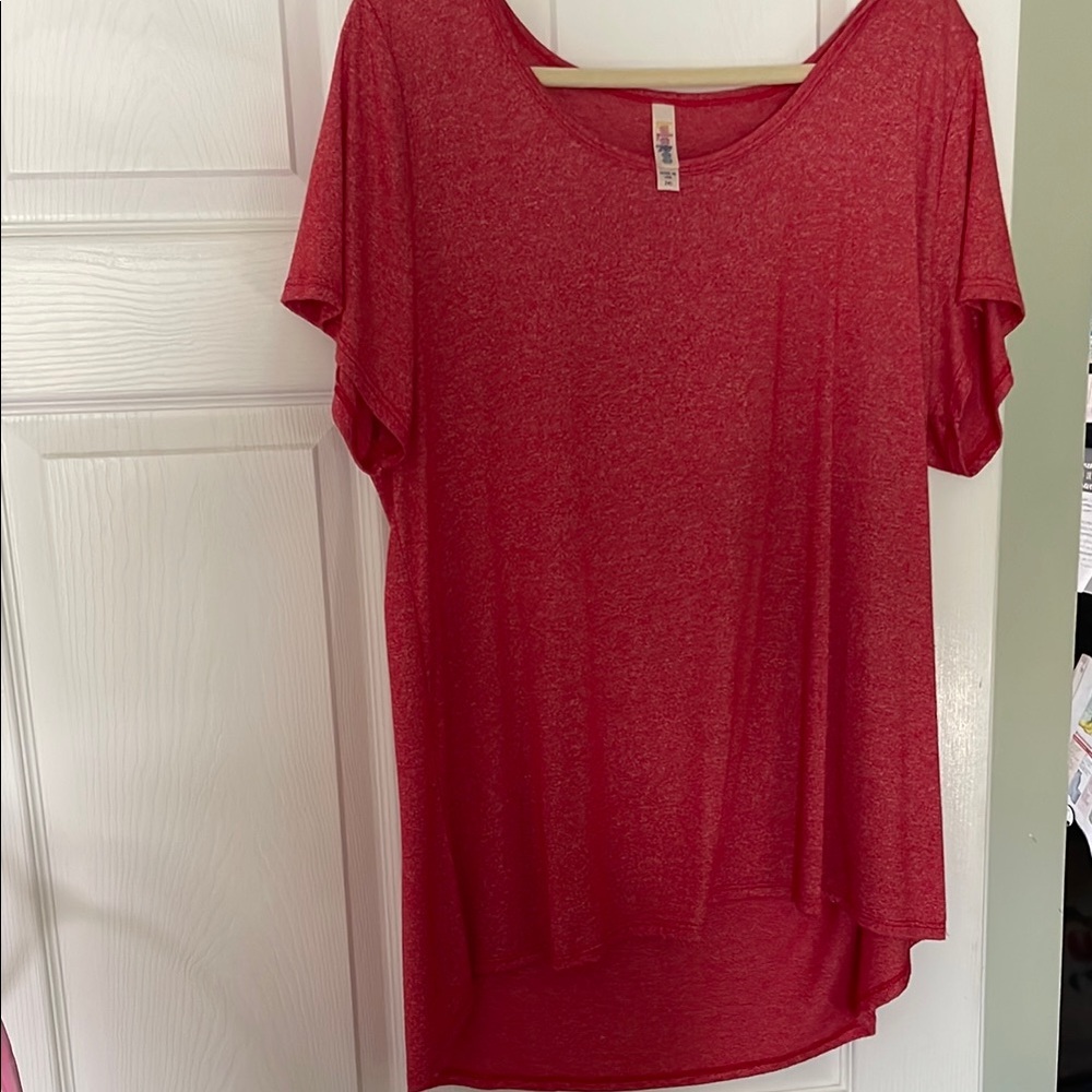 LuLaRoe Red Asymmetrical Short Sleeve T-Shirt